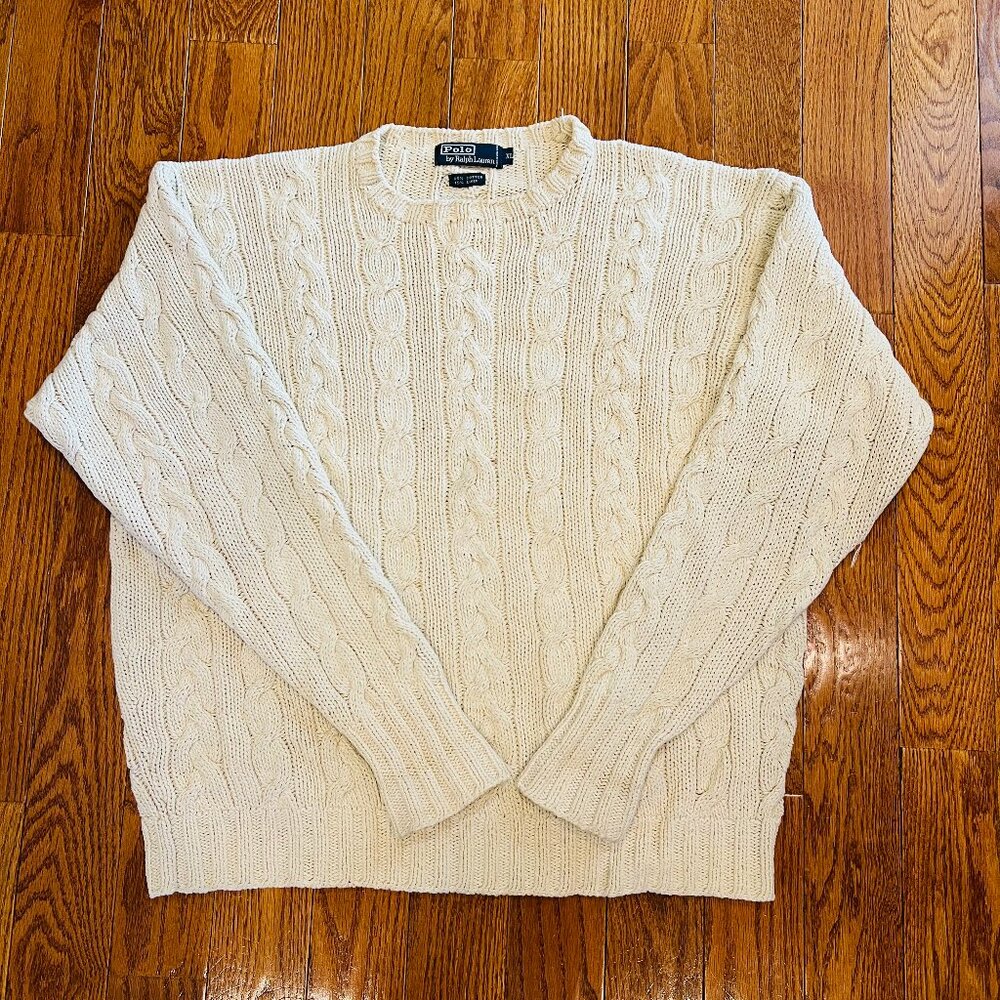 Vintage 90's Polo Ralph Lauren Men’s Cable Knit Fisherman Sweater Size XL Chunky